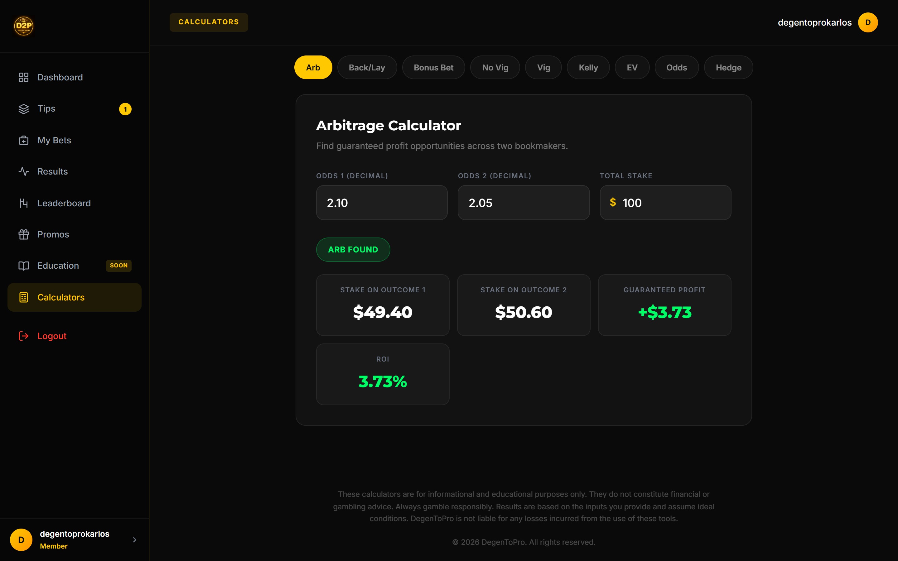 DegenToPro calculators