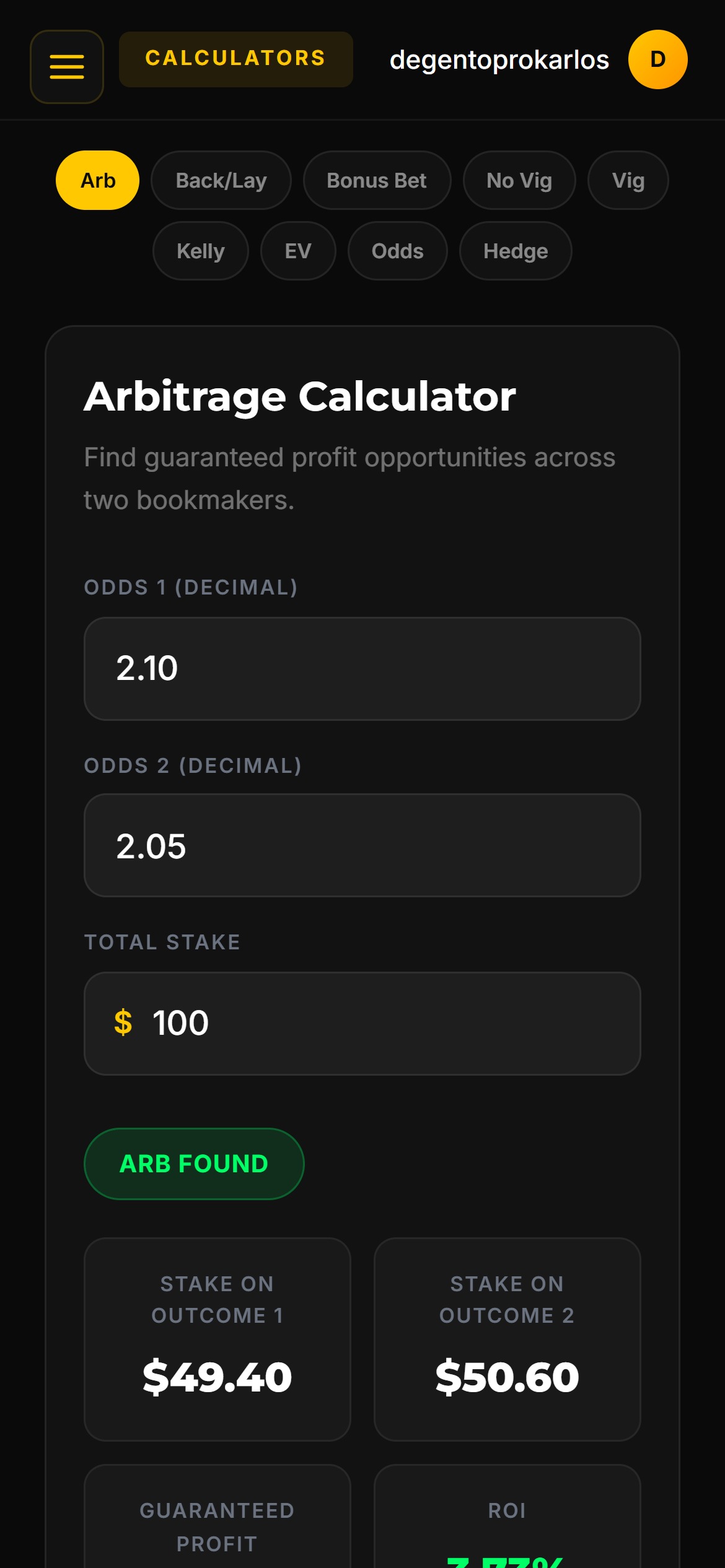 DegenToPro calculators mobile