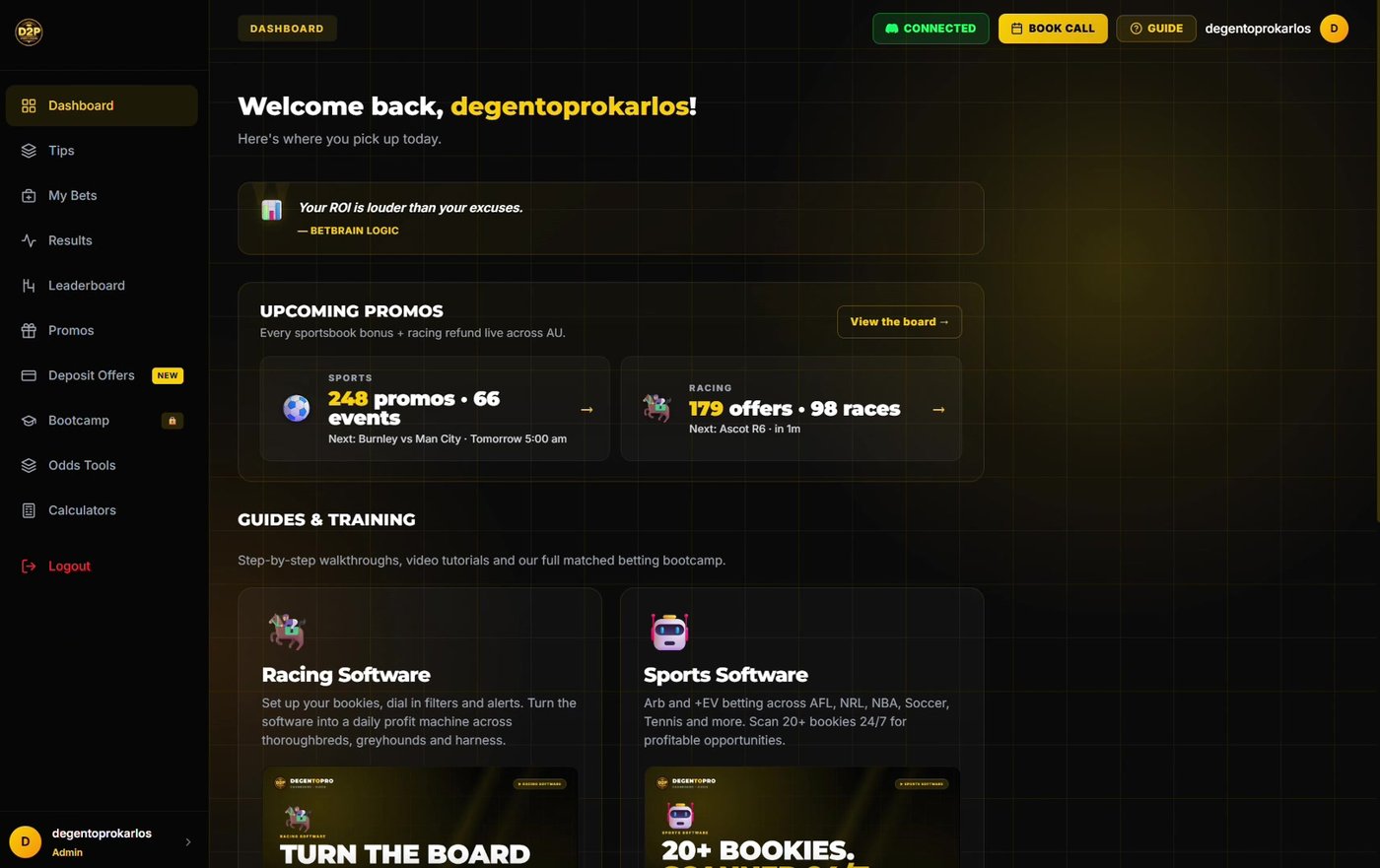 The DegenToPro dashboard - your edge across every Australian bookmaker.