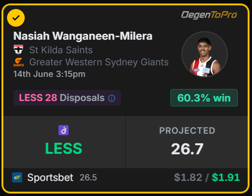 DegenToPro Pick'em — player prop card