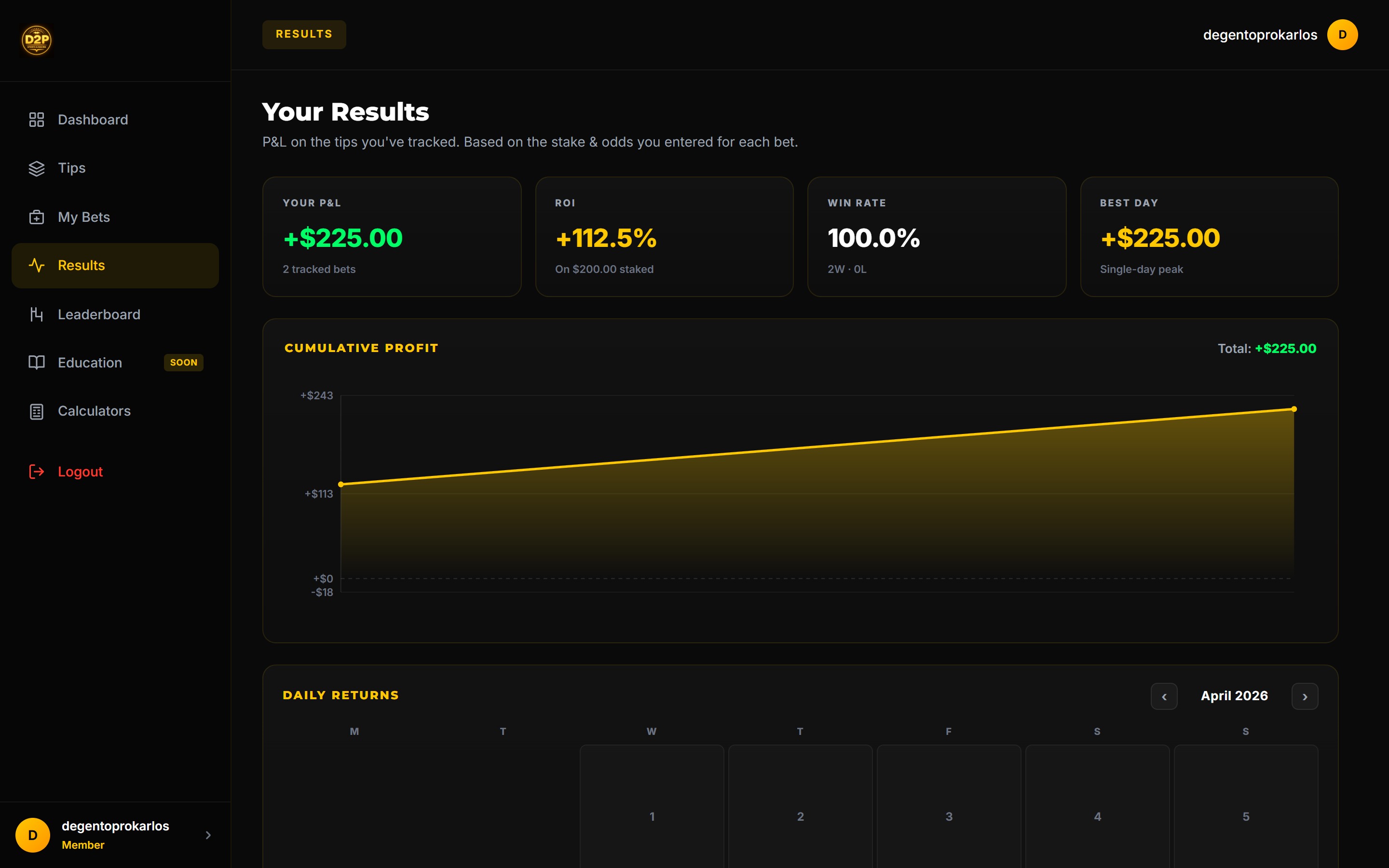 DegenToPro Results page