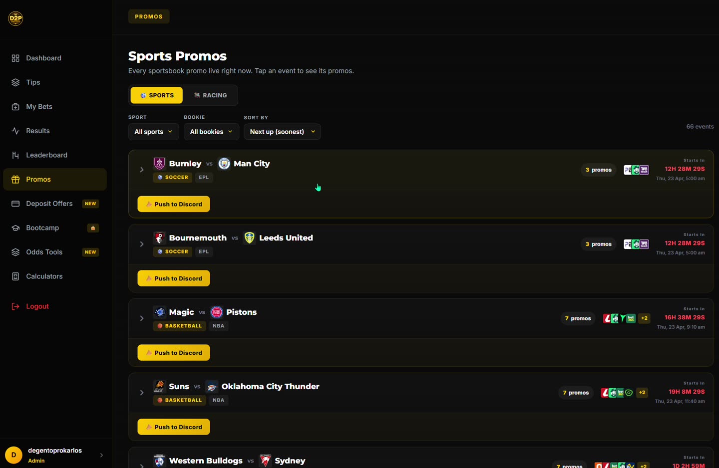 DegenToPro sports promos tracker