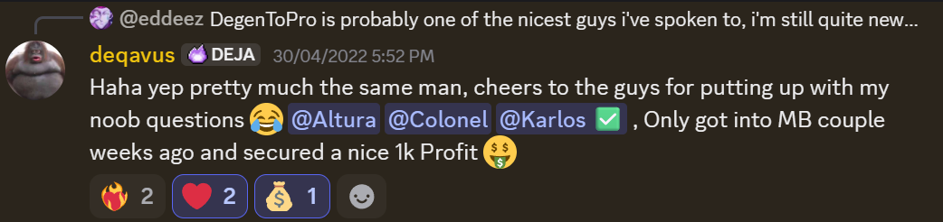 Verified DegenToPro member profit — posted in Discord