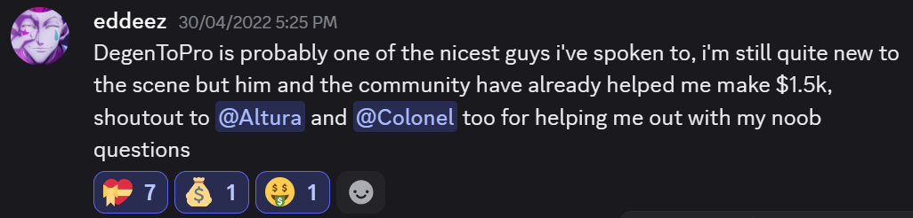 Verified DegenToPro member profit — posted in Discord