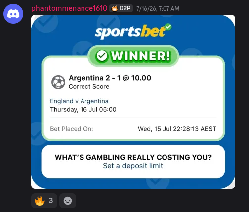 Member win posted in the DegenToPro Discord